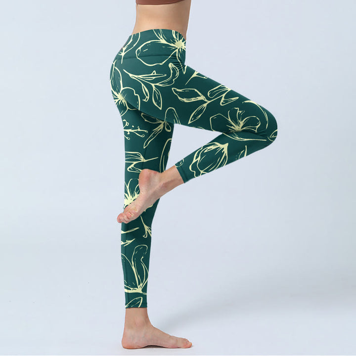 Leggings de sport à imprimé de grands pétales floraux Buddha Stones pour femmes, pantalons de yoga - image 4