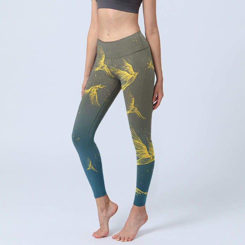 Leggings de sport à imprimé Buddha Stones et oiseaux volants dorés pour femme, pantalon de yoga - Gris ardoise - US18，UK/AU22，EU50 (4XL) - image 0