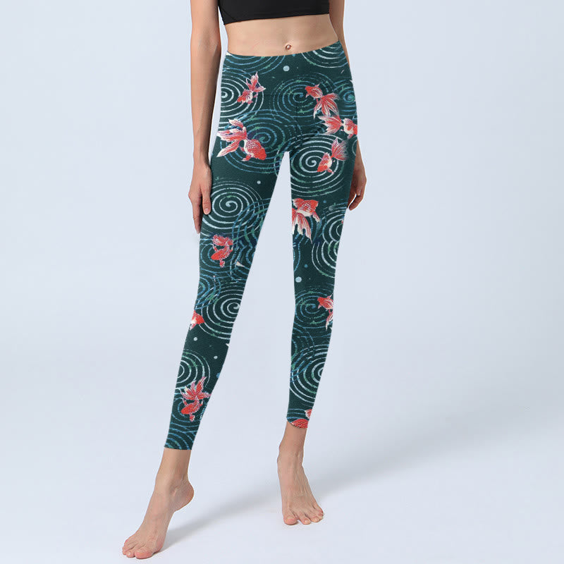 Leggings de sport à imprimé poisson koï rouge et pierres de Buddha Stones pour femme, pantalon de yoga - image 6