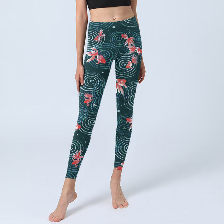 Leggings de sport à imprimé poisson koï rouge et pierres de Buddha Stones pour femme, pantalon de yoga - image 6