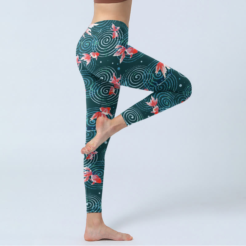 Leggings de sport à imprimé poisson koï rouge et pierres de Buddha Stones pour femme, pantalon de yoga - image 4