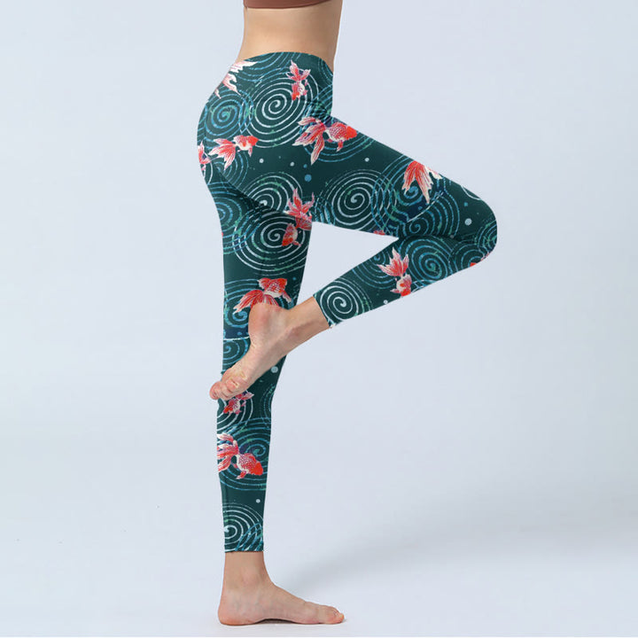 Leggings de sport à imprimé poisson koï rouge et pierres de Buddha Stones pour femme, pantalon de yoga - image 3
