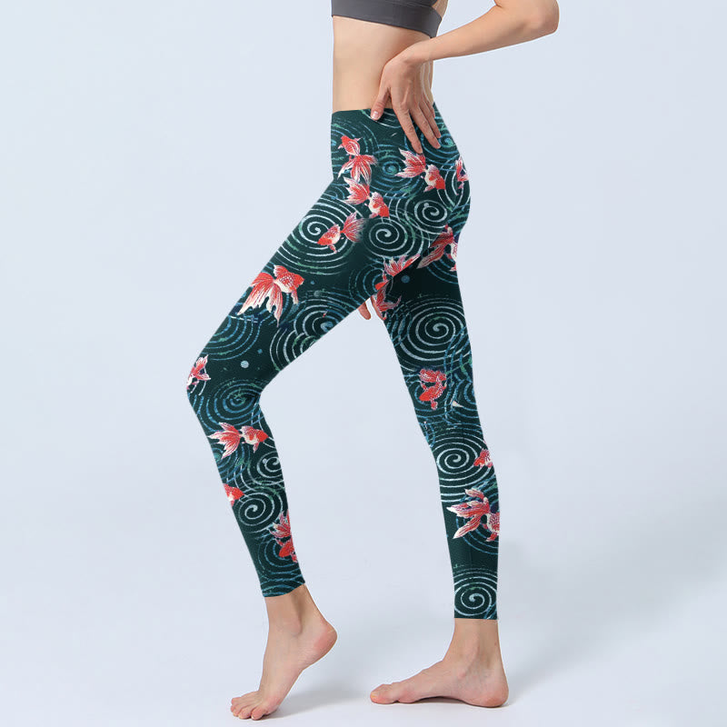 Leggings de sport à imprimé poisson koï rouge et pierres de Buddha Stones pour femme, pantalon de yoga - image 3