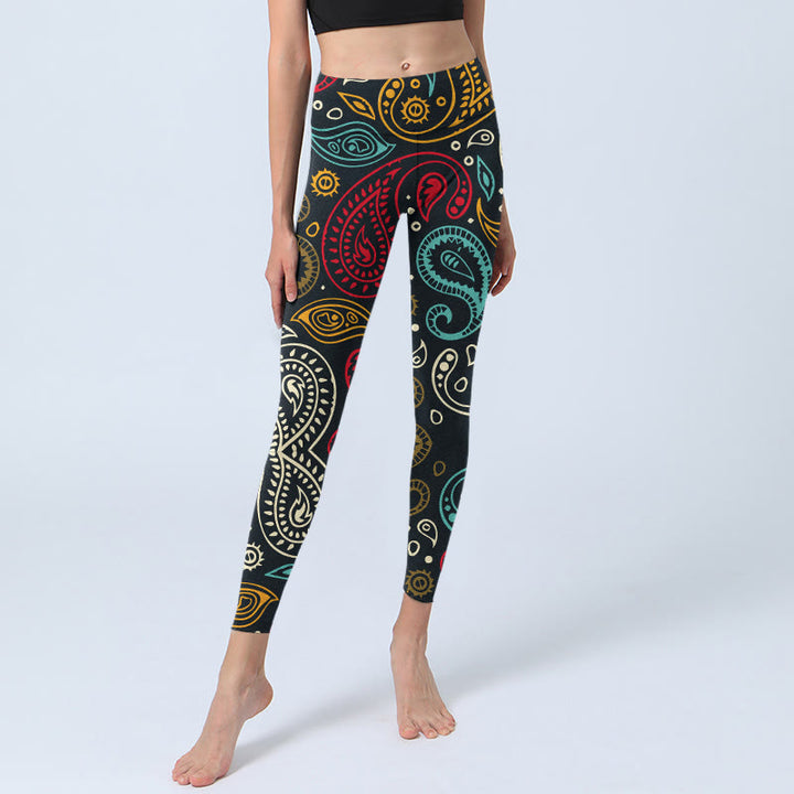 Leggings de sport à imprimé cachemire coloré Buddha Stones pour femmes, pantalons de yoga - image 5