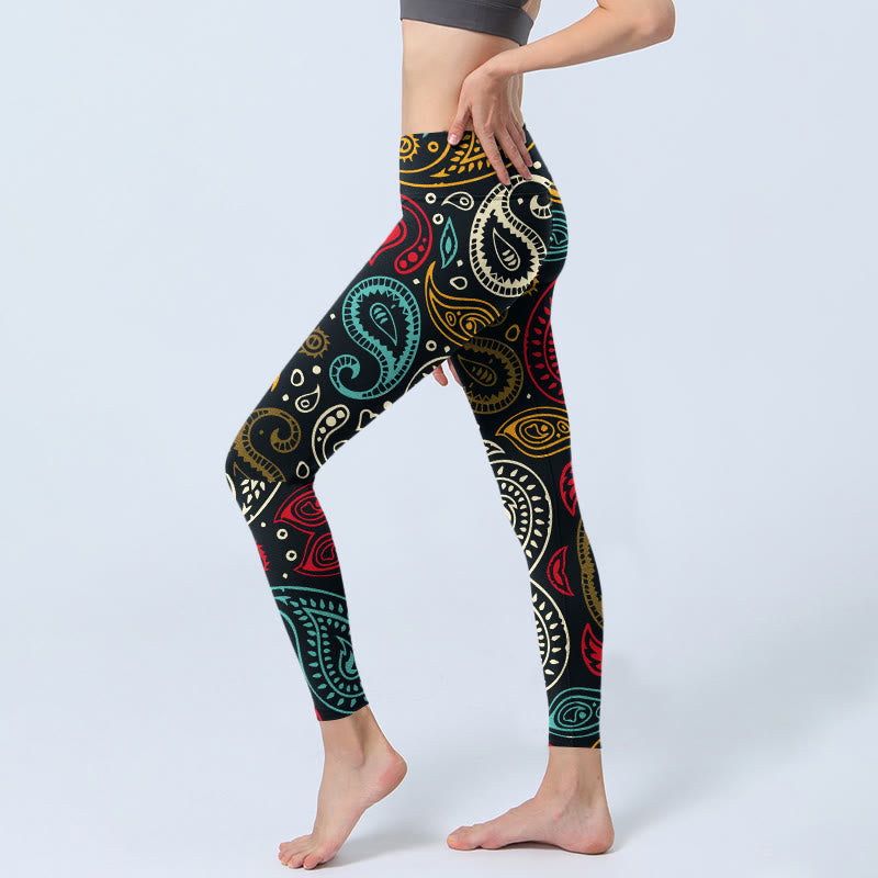 Leggings de sport à imprimé cachemire coloré Buddha Stones pour femmes, pantalons de yoga - image 2
