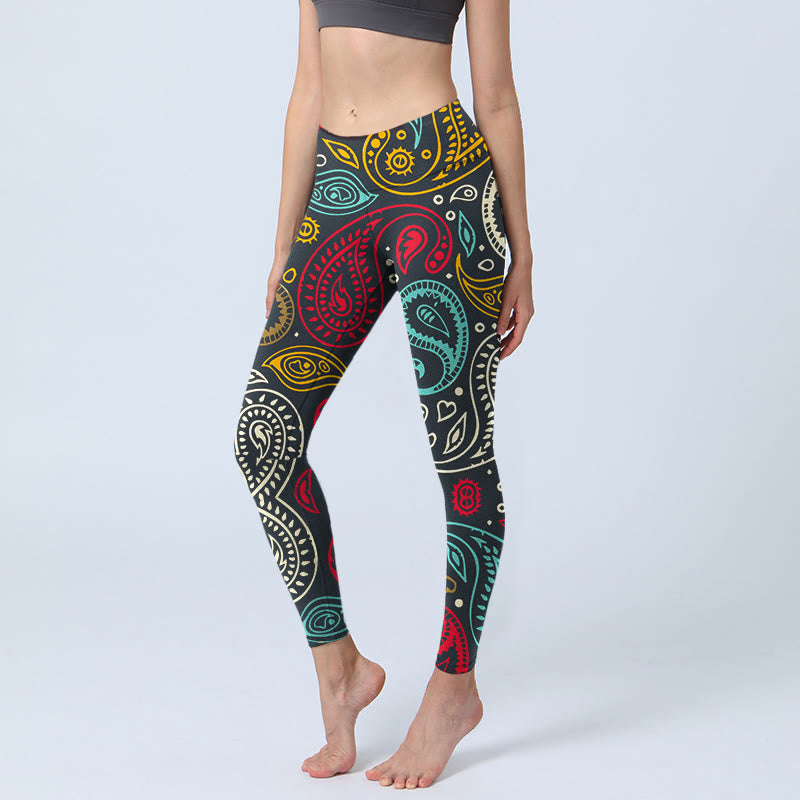 Leggings de sport à imprimé cachemire coloré Buddha Stones pour femmes, pantalons de yoga - Noir - US18，UK/AU22，EU50 (4XL) - image 1
