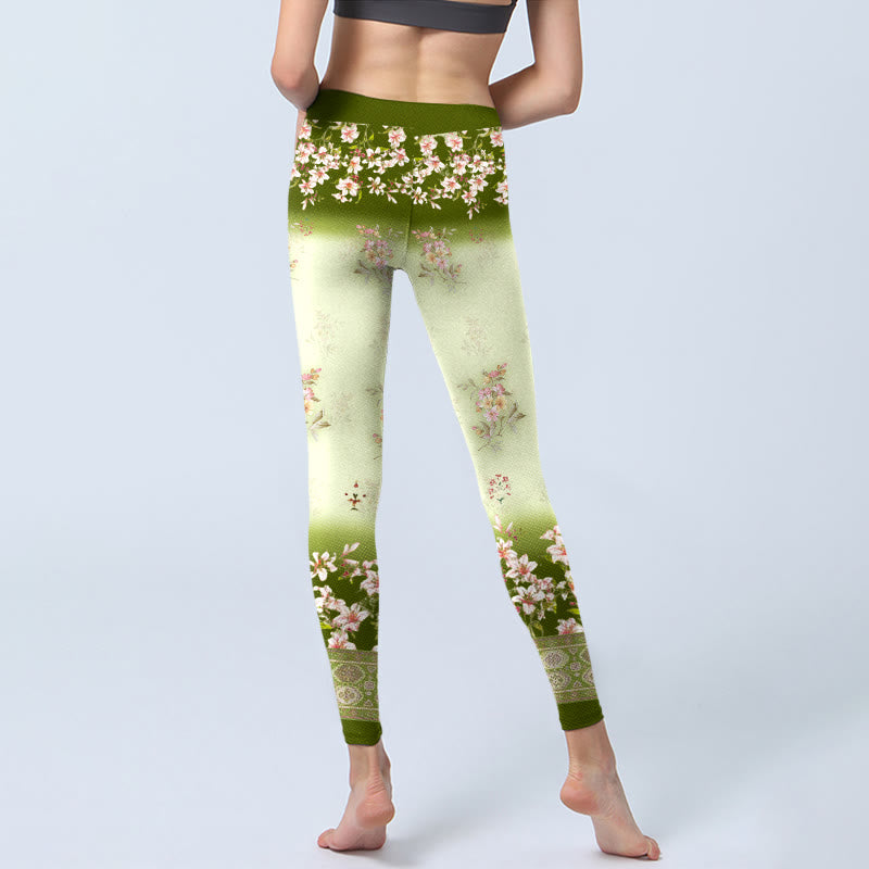 Leggings de sport imprimé Buddha Stones , fleurs roses et feuilles vertes, pantalons de yoga pour femmes - image 7