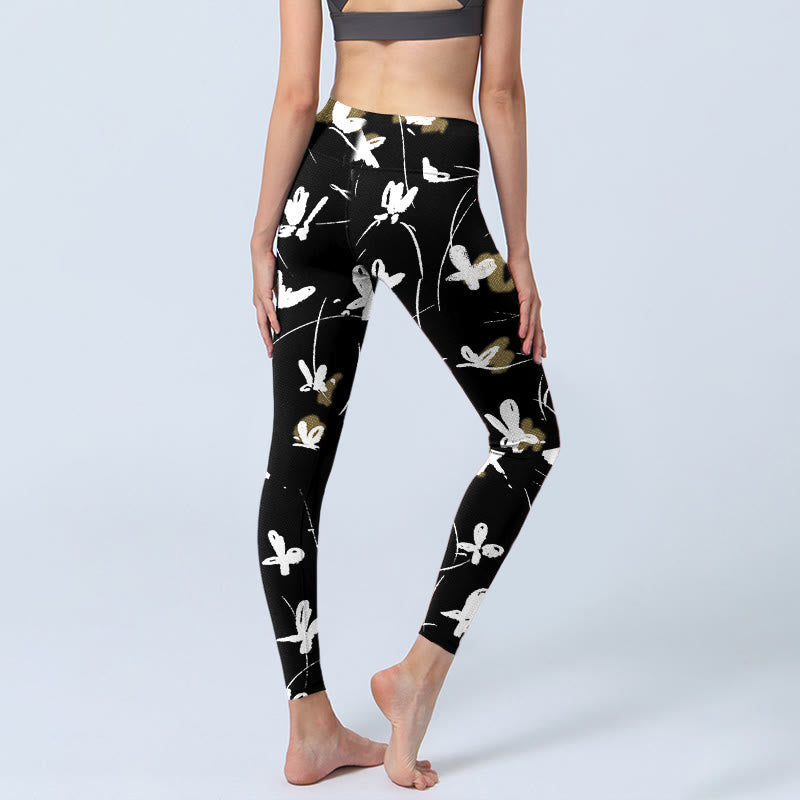 Leggings de sport imprimé papillons blancs Buddha Stones pour femmes, pantalons de yoga - image 5