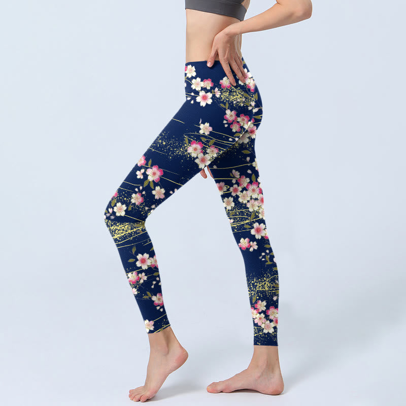 Leggings de sport imprimés Buddha Stones, roses, magenta, fleurs et feuilles vertes, pantalons de yoga pour femmes - image 2