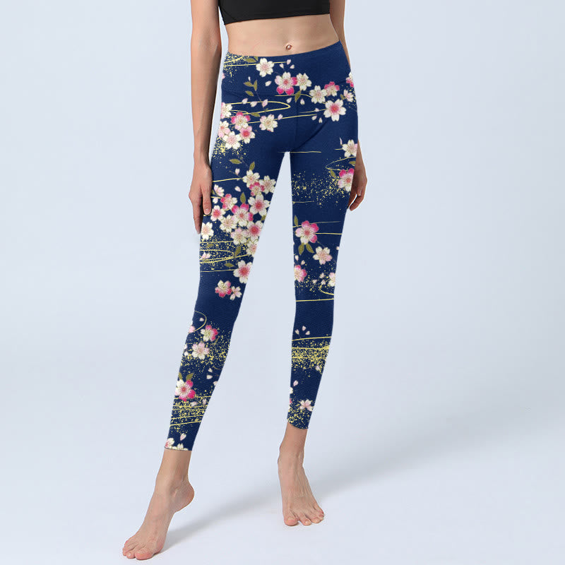 Leggings de sport imprimés Buddha Stones, roses, magenta, fleurs et feuilles vertes, pantalons de yoga pour femmes - image 5
