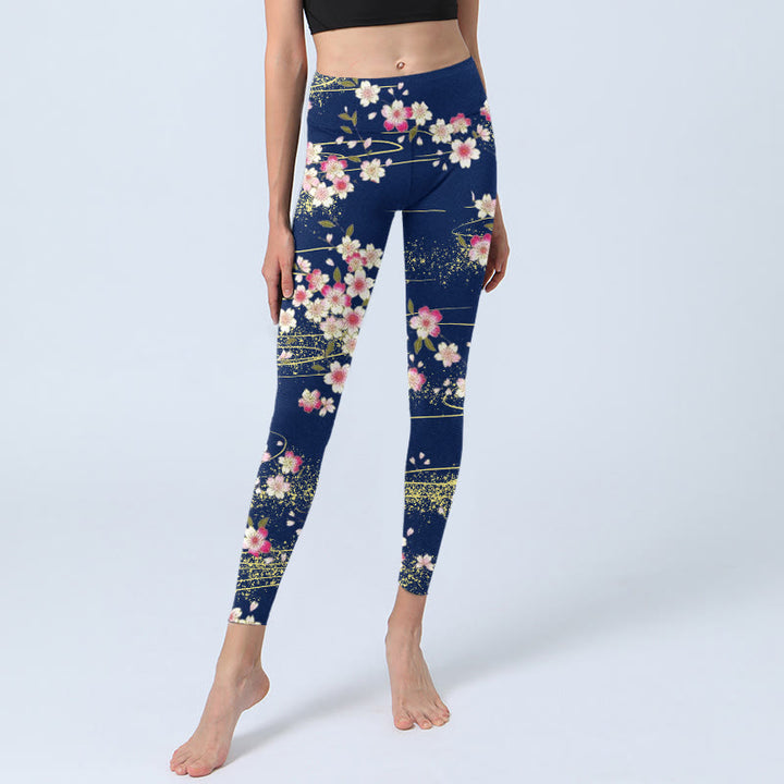 Leggings de sport imprimés Buddha Stones, roses, magenta, fleurs et feuilles vertes, pantalons de yoga pour femmes - image 5