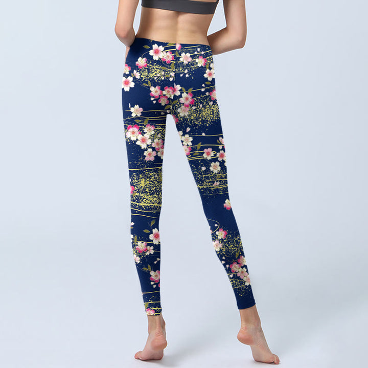 Leggings de sport imprimés Buddha Stones, roses, magenta, fleurs et feuilles vertes, pantalons de yoga pour femmes - image 6