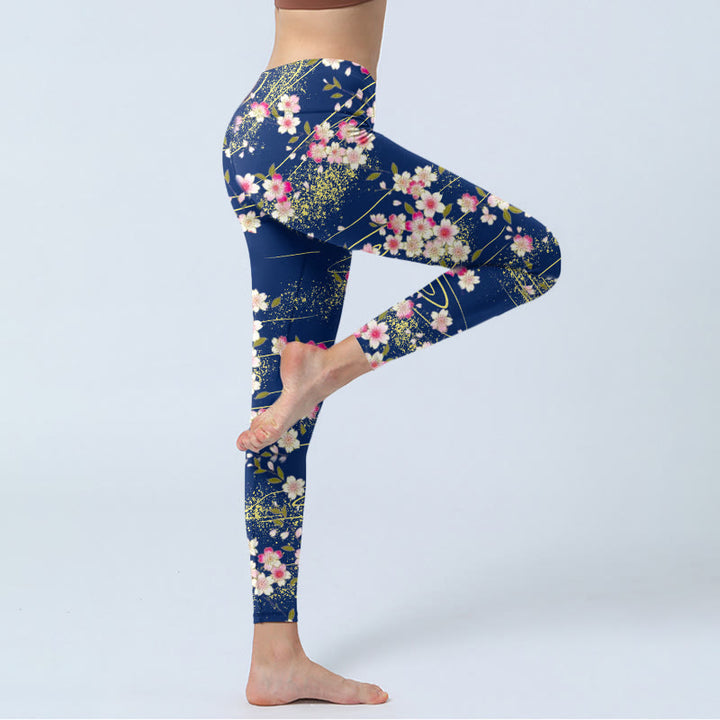Leggings de sport imprimés Buddha Stones, roses, magenta, fleurs et feuilles vertes, pantalons de yoga pour femmes - image 4