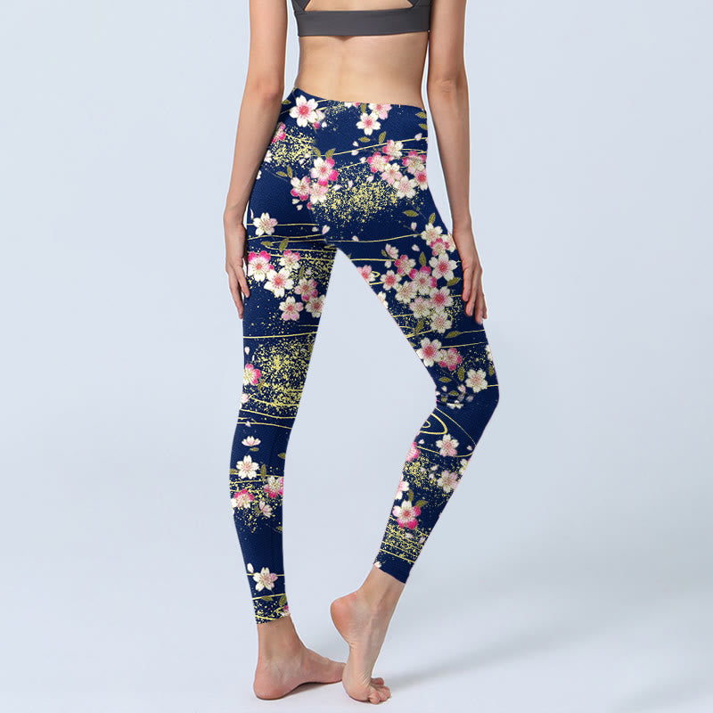 Leggings de sport imprimés Buddha Stones, roses, magenta, fleurs et feuilles vertes, pantalons de yoga pour femmes - image 5