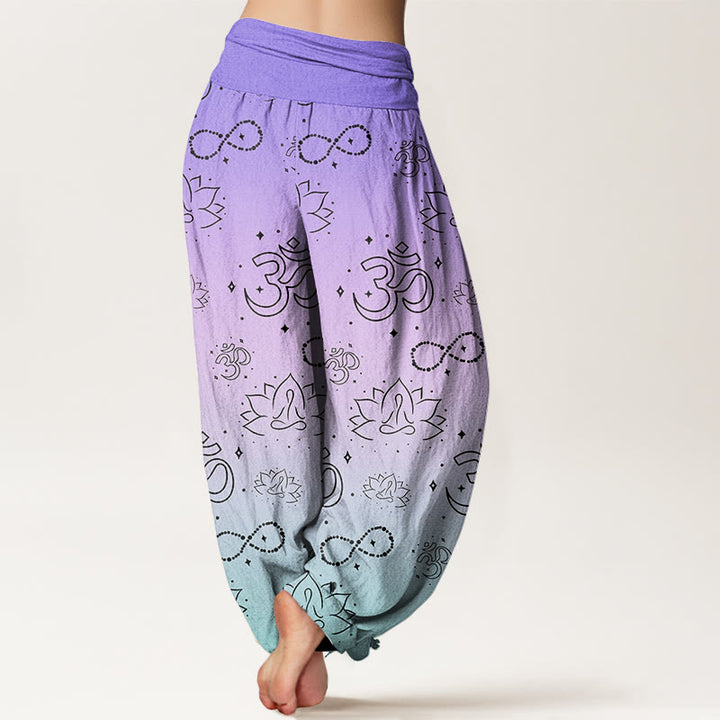 Pantalon sarouel à taille élastique pour femme, Buddha Stones, symbole OM, lotus, méditation, motif infini - image 1