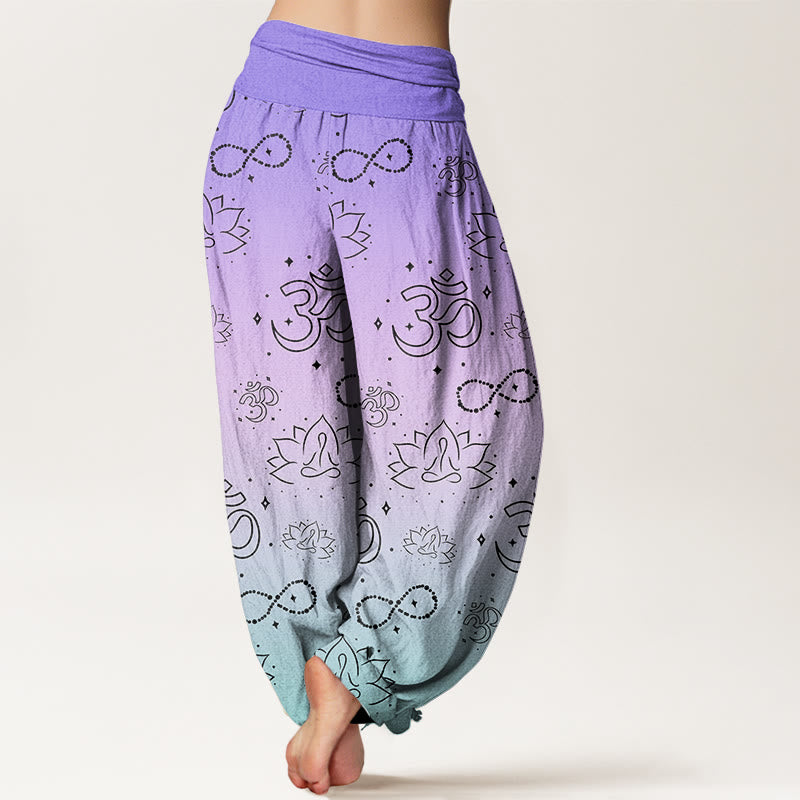 Pantalon sarouel à taille élastique pour femme, Buddha Stones, symbole OM, lotus, méditation, motif infini - image 2