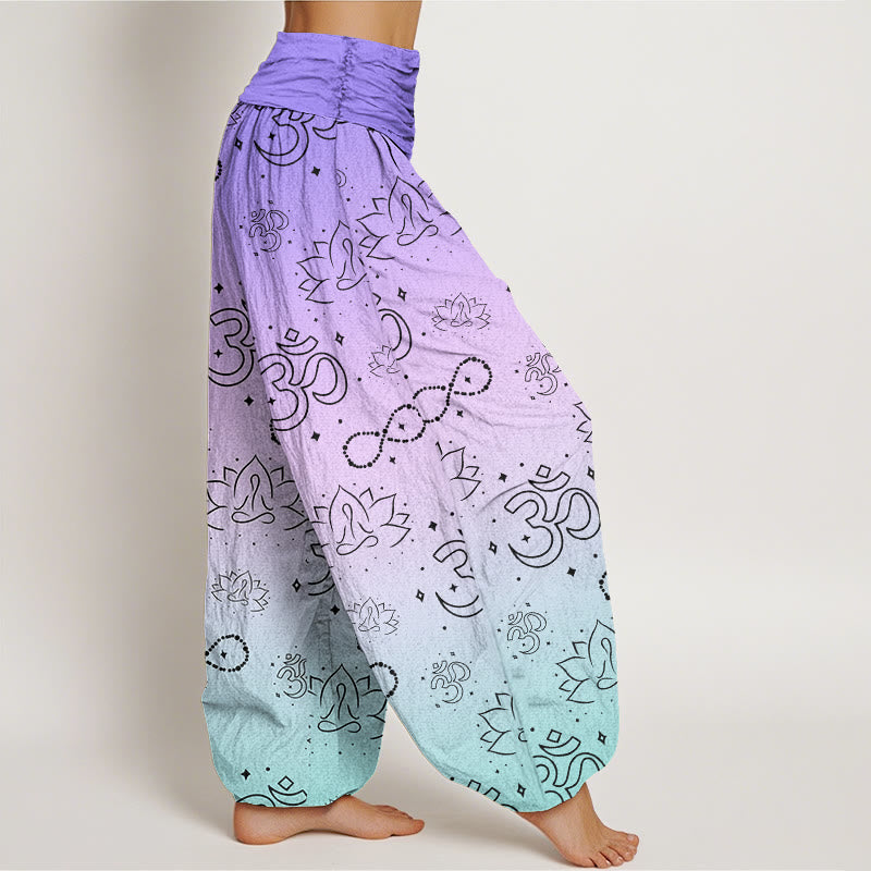 Pantalon sarouel à taille élastique pour femme, Buddha Stones, symbole OM, lotus, méditation, motif infini - image 2