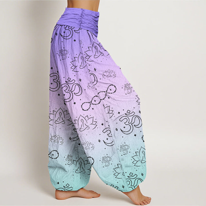 Pantalon sarouel à taille élastique pour femme, Buddha Stones, symbole OM, lotus, méditation, motif infini - image 2