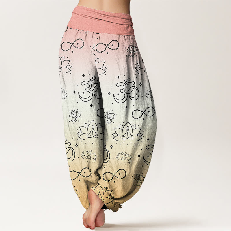 Pantalon sarouel à taille élastique pour femme, Buddha Stones, symbole OM, lotus, méditation, motif infini - image 9