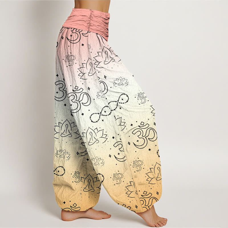 Pantalon sarouel à taille élastique pour femme, Buddha Stones, symbole OM, lotus, méditation, motif infini - image 10