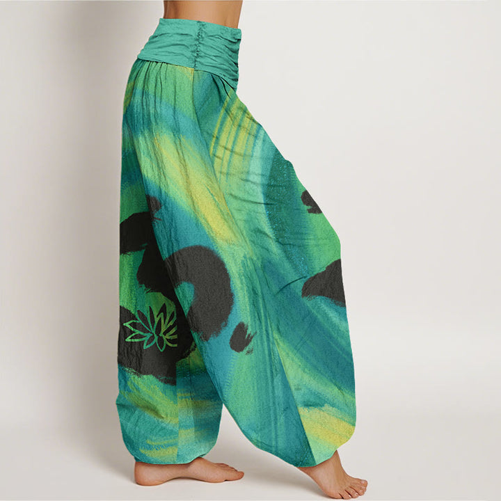 Pantalon sarouel à taille élastique pour femme, motif Buddha Stones, symbole OM, fleur de lotus - image 2