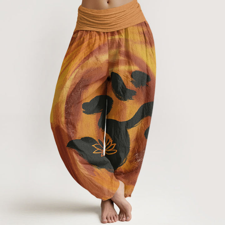 Pantalon harem à taille élastique pour femme, en coton, motif OM et fleur de lotus, orné de Buddha Stones - Pérou - US22，UK/AU26，EU54 (6XL) - image 4