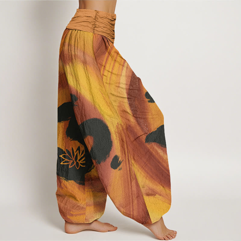 Pantalon harem à taille élastique pour femme, en coton, motif OM et fleur de lotus, orné de Buddha Stones - image 6