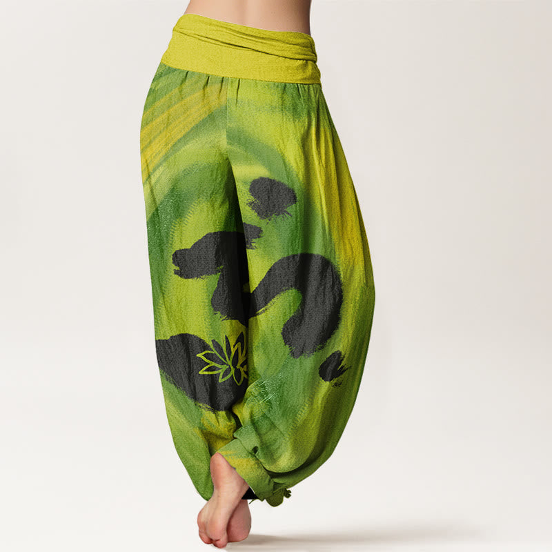 Pantalon harem à taille élastique pour femme, en coton, motif OM et fleur de lotus, orné de Buddha Stones - image 8
