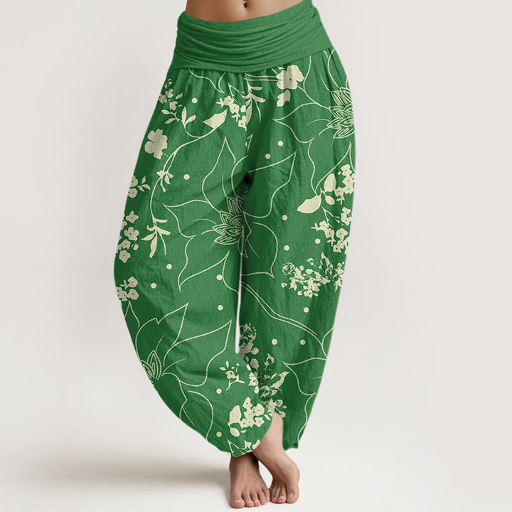 Pantalon sarouel beige à larges pétales de fleurs et Buddha Stones pour femme, taille élastique - Vert de mer - US22，UK/AU26，EU54 (6XL) - image 8