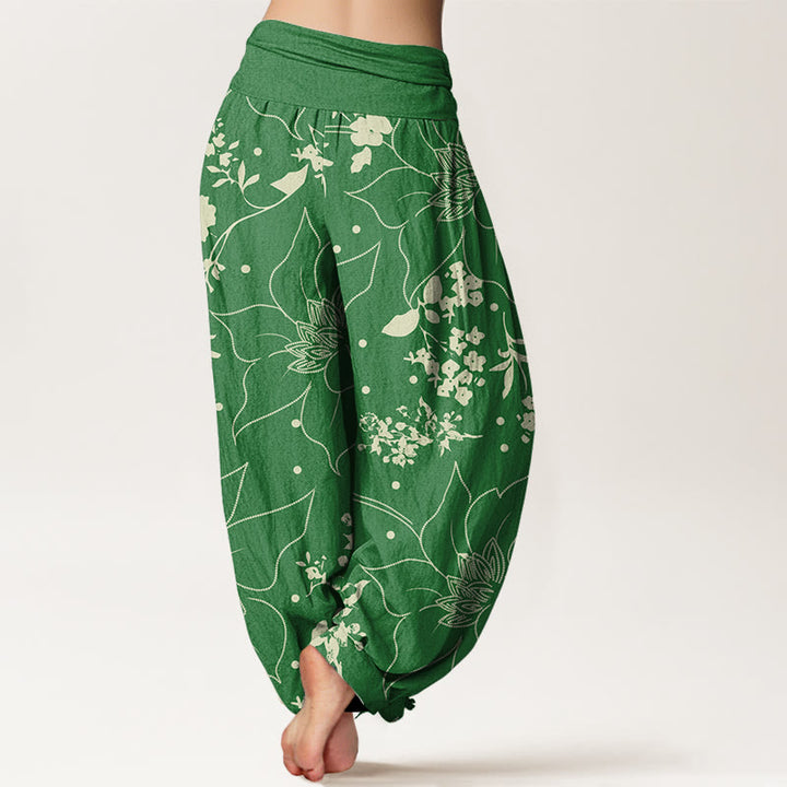 Pantalon harem femme en coton beige à motif de grandes fleurs et Buddha Stones , taille élastique - image 8