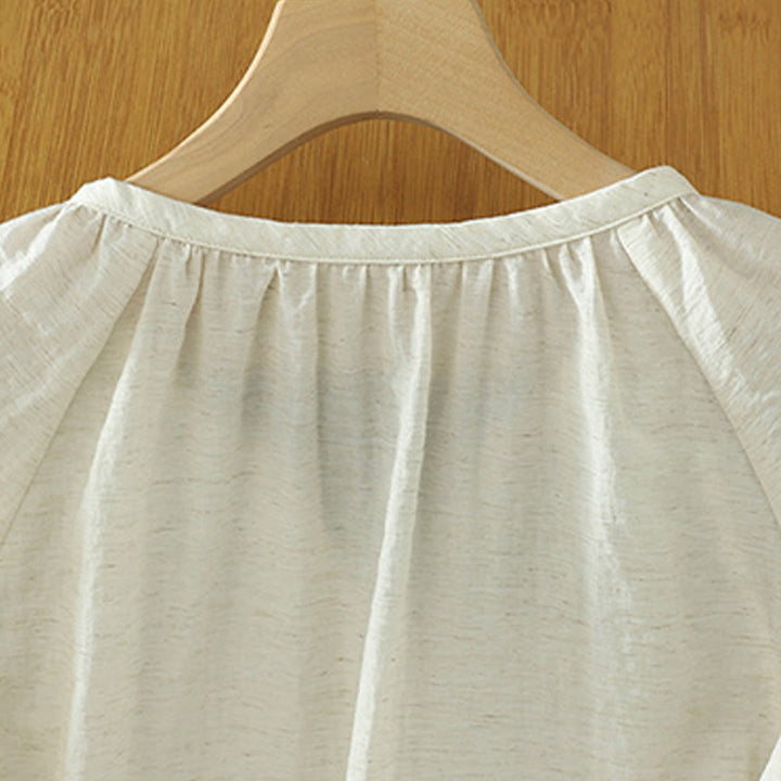 Chemise blanche unie à boutons et manches trois-quarts pour femme avec Buddha Stones
