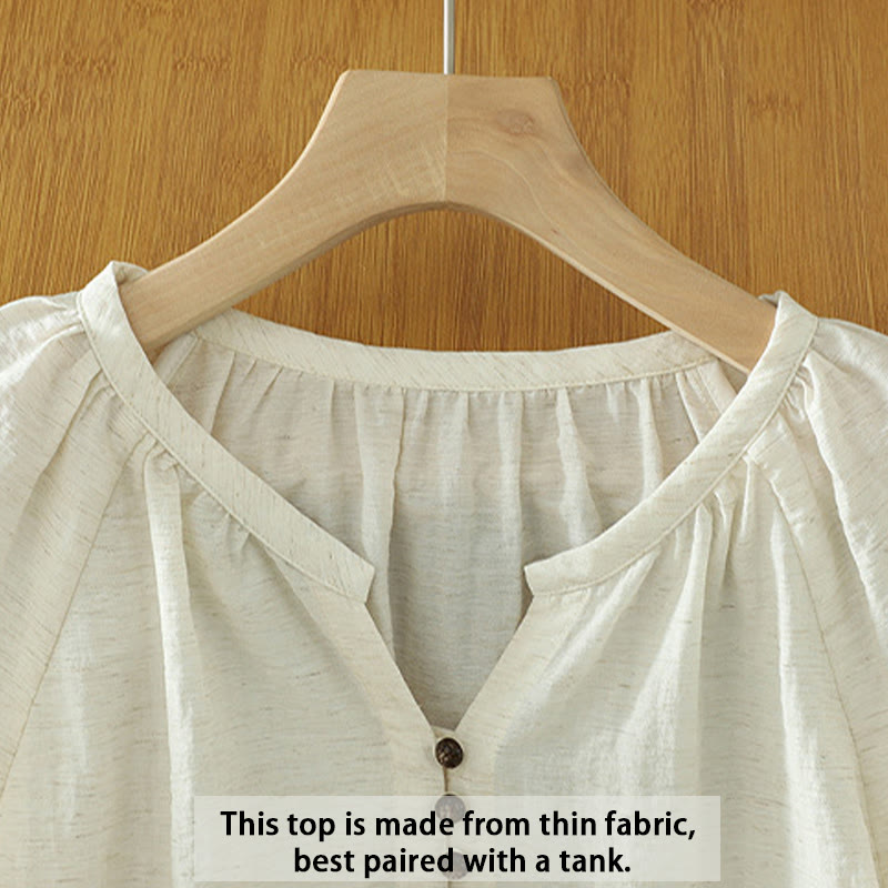 Chemise blanche unie à boutons et manches trois-quarts pour femme avec Buddha Stones