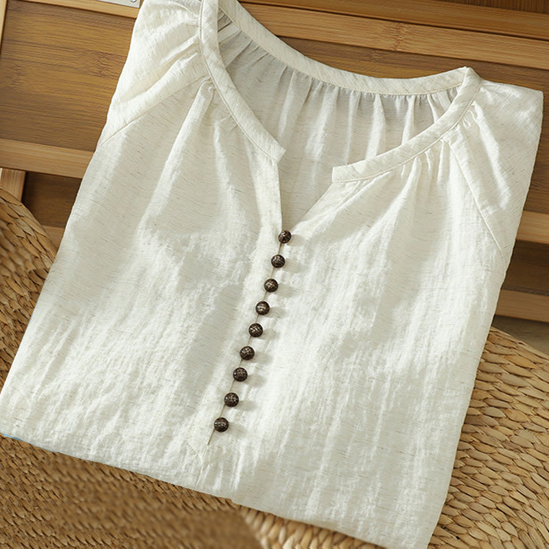 Chemise blanche unie à boutons et manches trois-quarts pour femme avec Buddha Stones