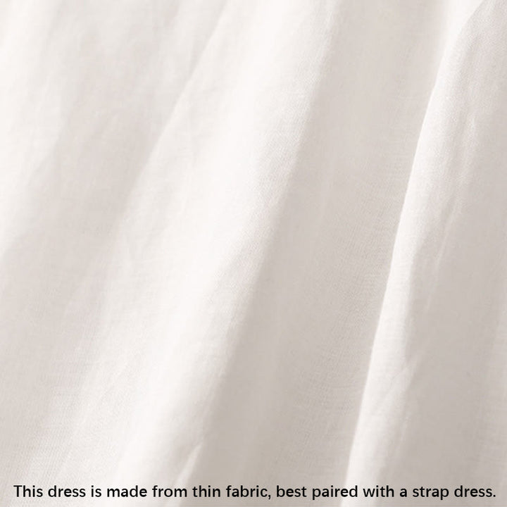 Robe mi-longue d'été en coton et lin à col en V et boutons grenouille pour femme