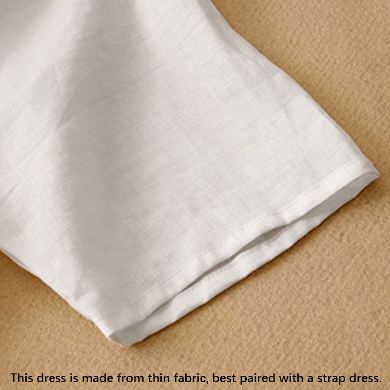 Robe mi-longue d'été en coton et lin à col en V et boutons grenouille pour femme - image 14