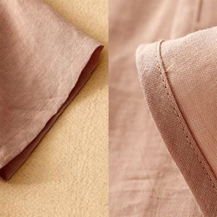 Robe mi-longue d'été en coton et lin à col en V et boutons grenouille pour femme - image 7