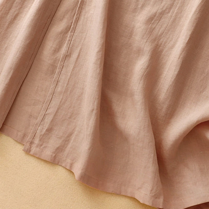 Robe mi-longue d'été en coton et lin à col en V et boutons grenouille pour femme