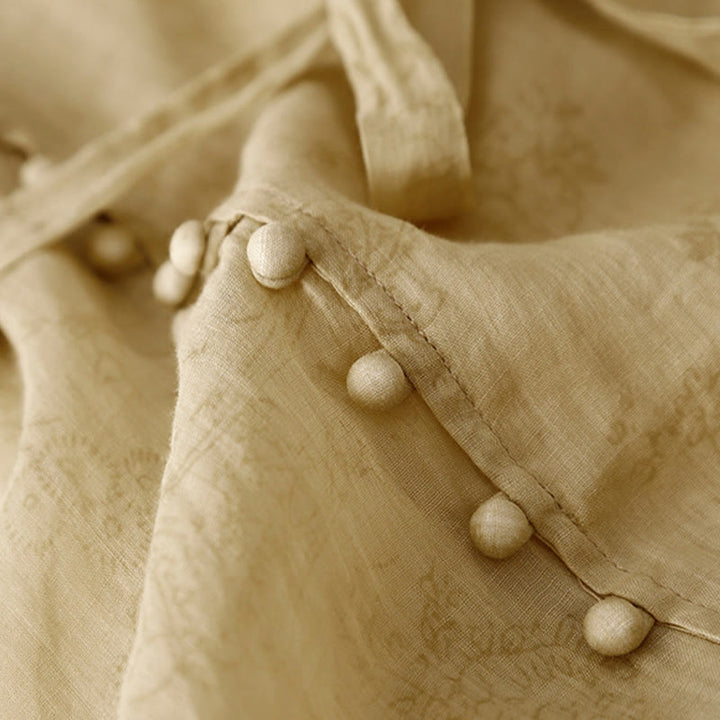 Robe mi-longue d'été en coton et lin à lacets et col en V pour femme avec poches - image 6