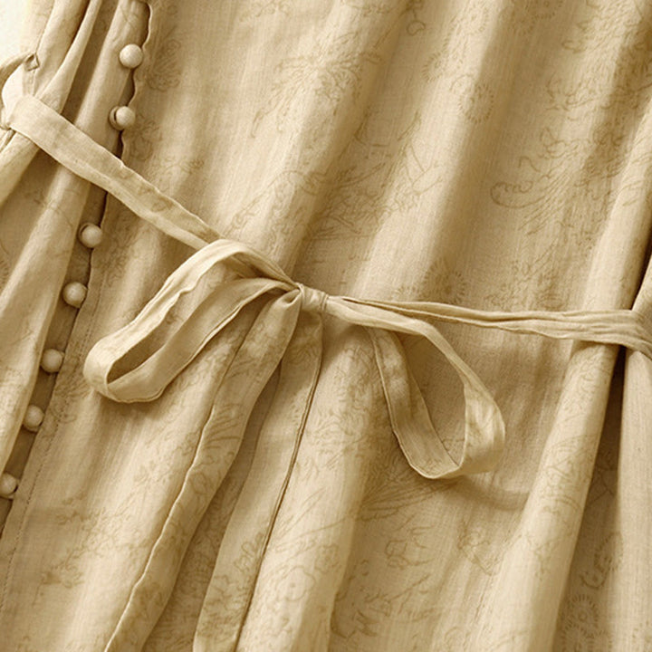 Robe mi-longue d'été en coton et lin à lacets et col en V pour femme avec poches
