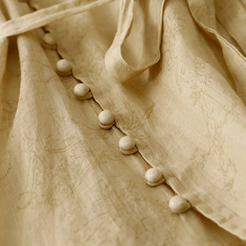 Robe mi-longue d'été en coton et lin à lacets et col en V pour femme avec poches - image 7