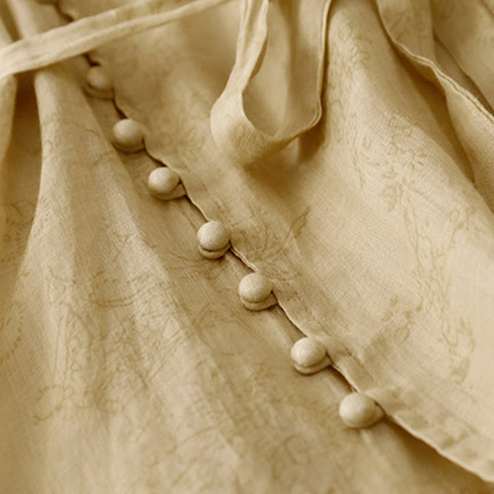 Robe mi-longue d'été en coton et lin à lacets et col en V pour femme avec poches - image 7