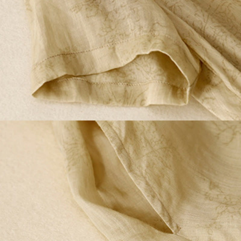 Robe mi-longue d'été en coton et lin à lacets et col en V pour femme avec poches - image 3