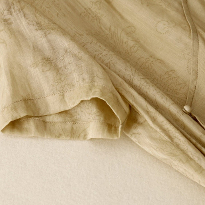 Robe mi-longue d'été en coton et lin à lacets et col en V pour femme avec poches - image 4