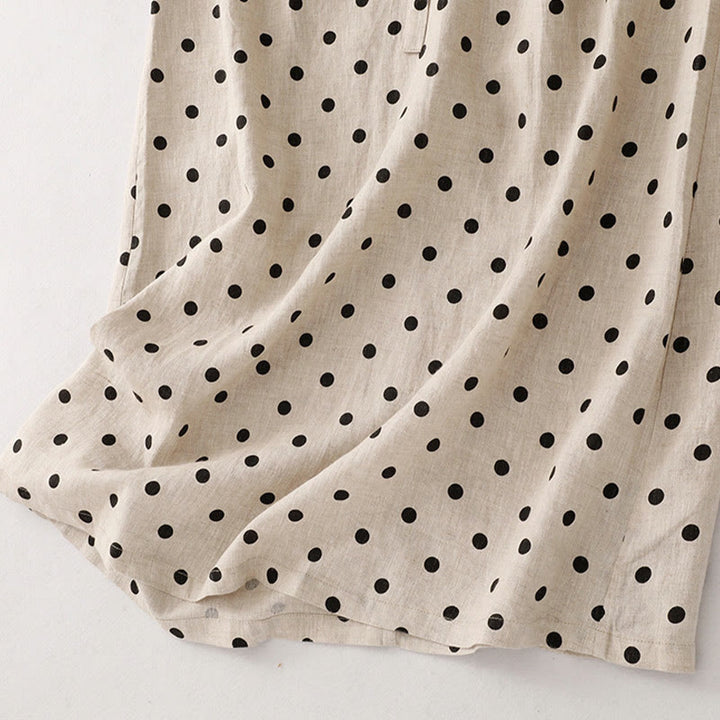 Robe mi-longue d'été à Buddha Stones et col en V en coton et lin avec lacets et poches pour femme