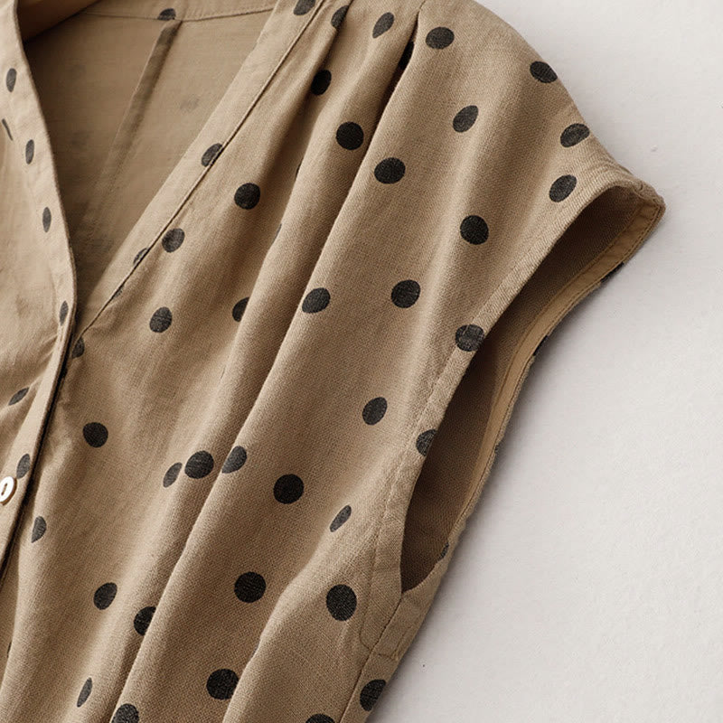 Robe mi-longue d'été à Buddha Stones et col en V en coton et lin avec lacets et poches pour femme