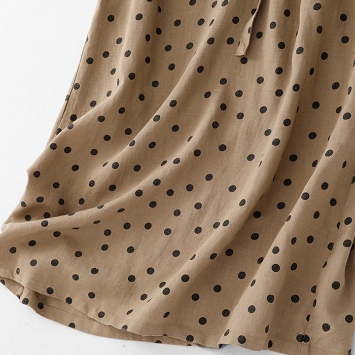 Robe mi-longue d'été à Buddha Stones et col en V en coton et lin avec lacets et poches pour femme
