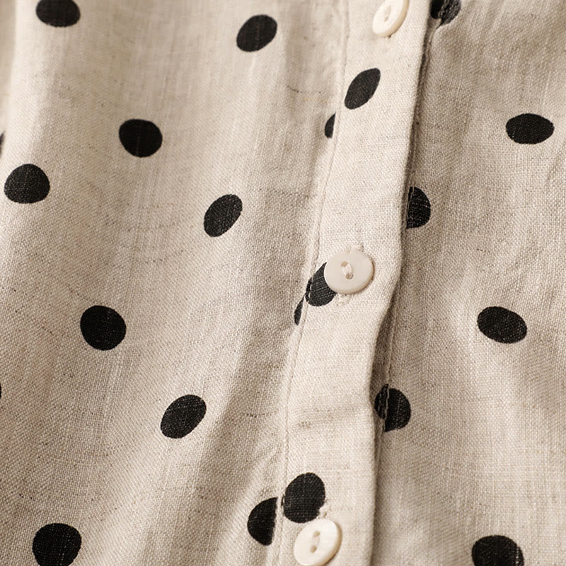 Robe mi-longue d'été à Buddha Stones et col en V en coton et lin avec lacets et poches pour femme