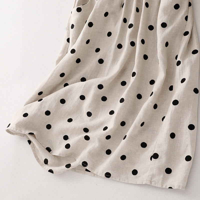 Robe mi-longue à Buddha Stones et col en V en coton et lin avec lacets et poches pour femme