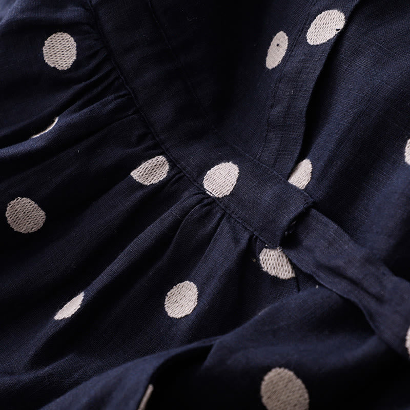 Robe mi-longue à Buddha Stones et col en V en coton et lin avec lacets et poches pour femme