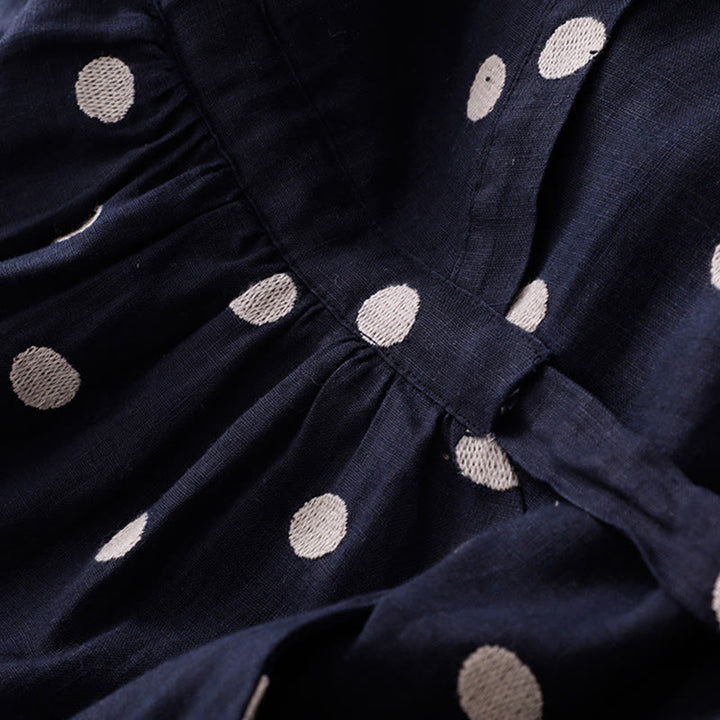 Robe mi-longue à Buddha Stones et col en V en coton et lin avec lacets et poches pour femme